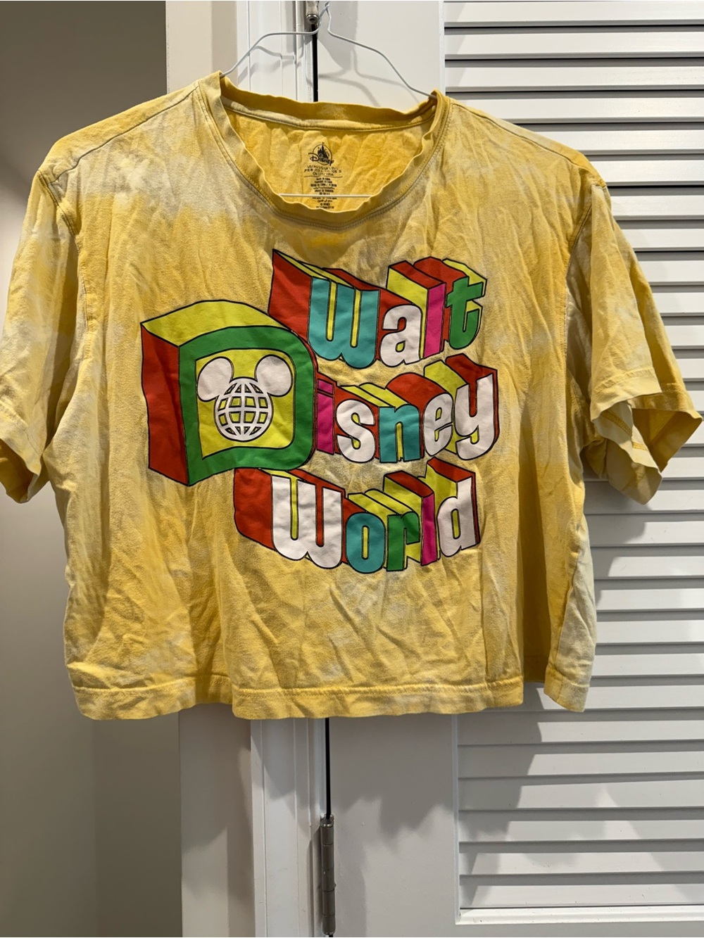 Disney Yellow Graphic Crop Tee with Multicolor Lettering